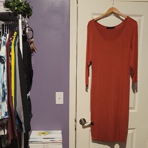 Fashion to Figure Brown Sheath Dress Long Sleeve Scoop Neck